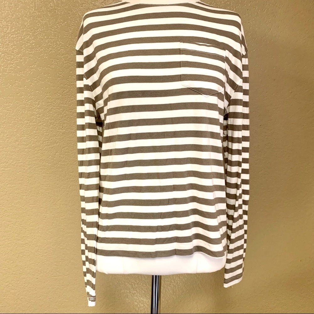 A New Day Striped Long Sleeve Brown White Blouse